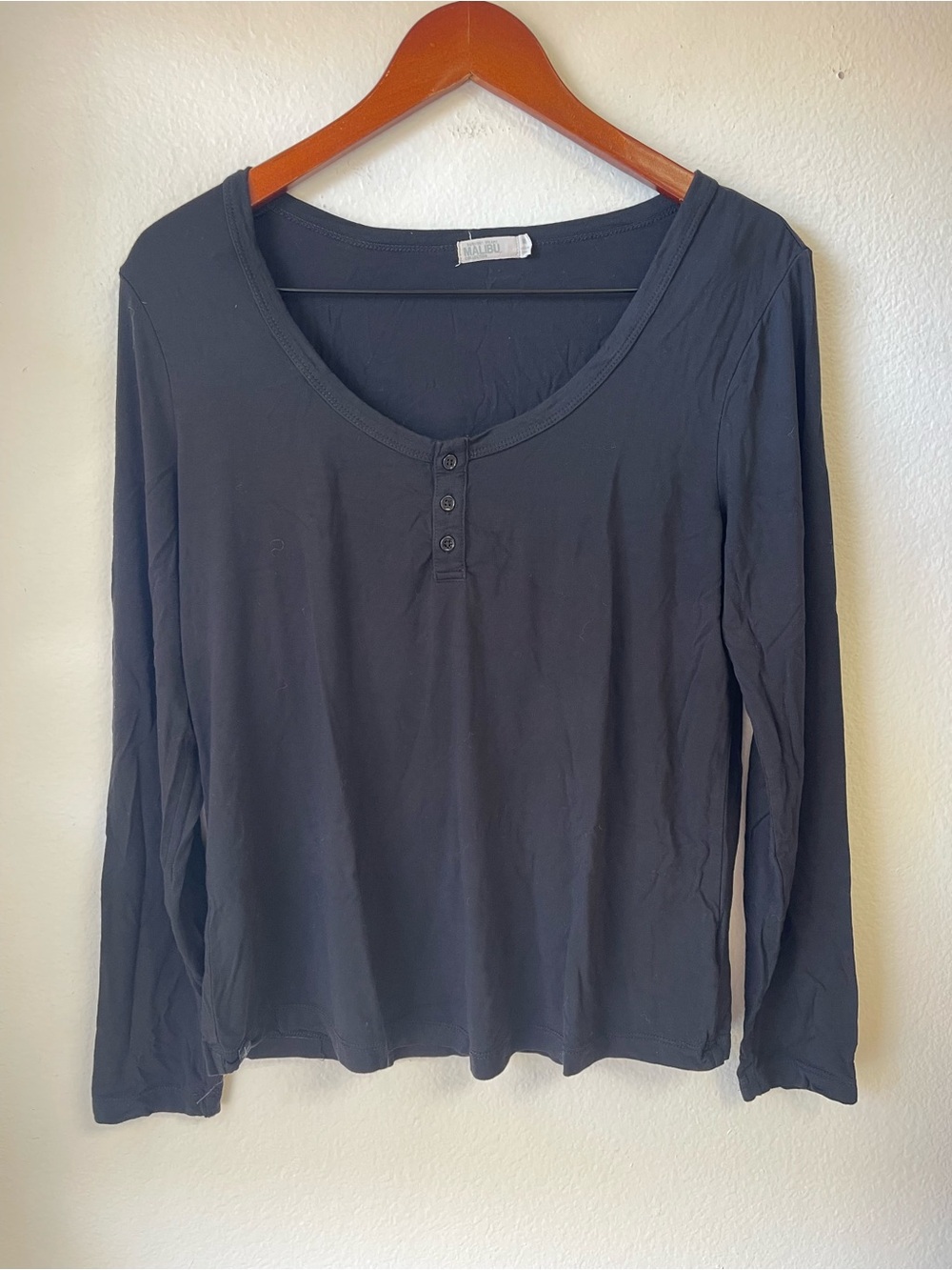 Madewell Black Long-Sleeve Scoop Henley Tee